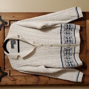 Liz Claiborne Vintage Fair Isle Pattern Cream Cardigan Size Small